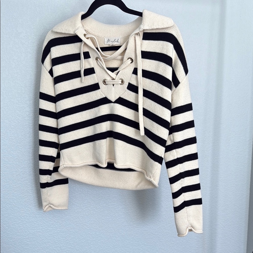 Striped Lace-Up Sweater